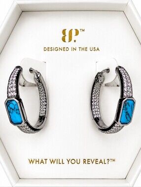 NWT Bomb Party “Welcome To My Inner Circle” Turquoise Magnesite Hoop Earrings